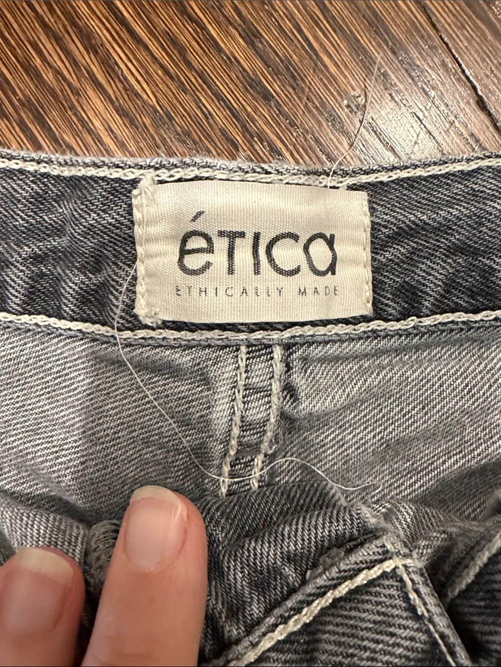Etica Haven Slouch Short in Faded Grey with Raw Hem and Button Fly